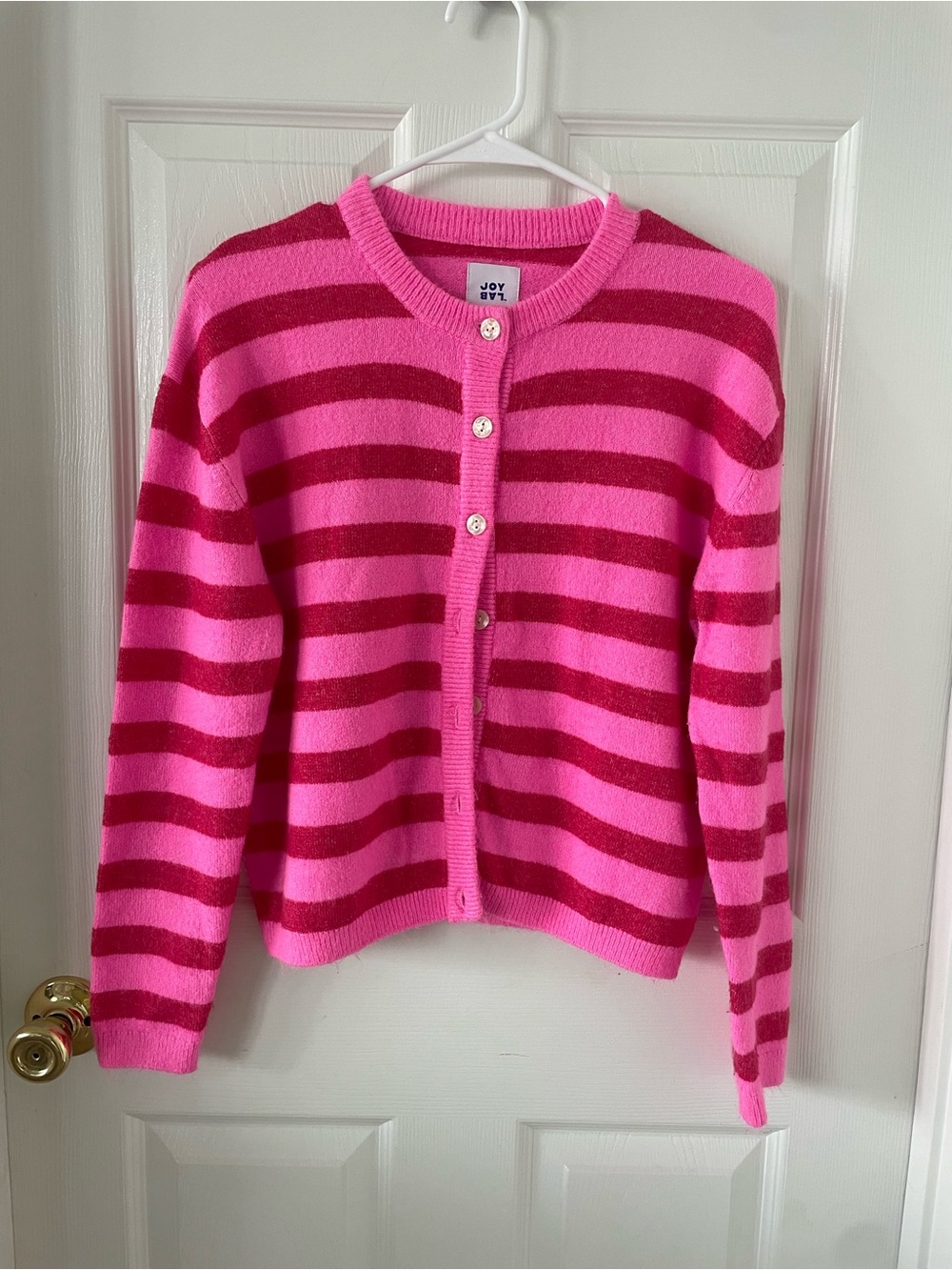 JoyLab Pink & Magenta Striped Button-Up Cardigan